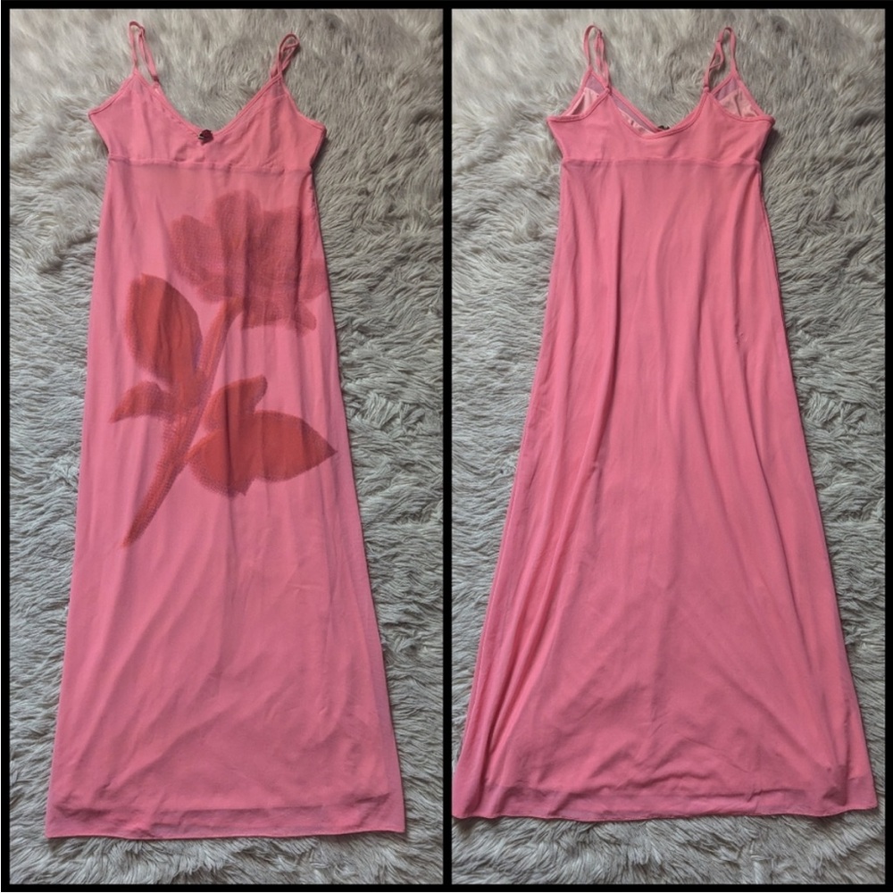 Kimchi Blue Ginnie Printed Mesh MIDI dress rose slip dress M